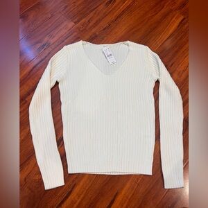 Brandy Melville Ivory V-Neck Sweater
